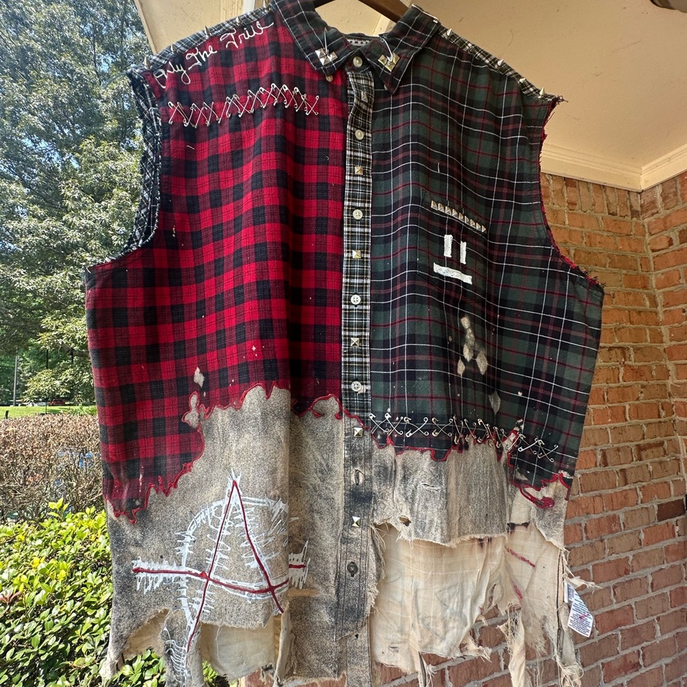 Plaid Patchwork Sleeveless Shirt
